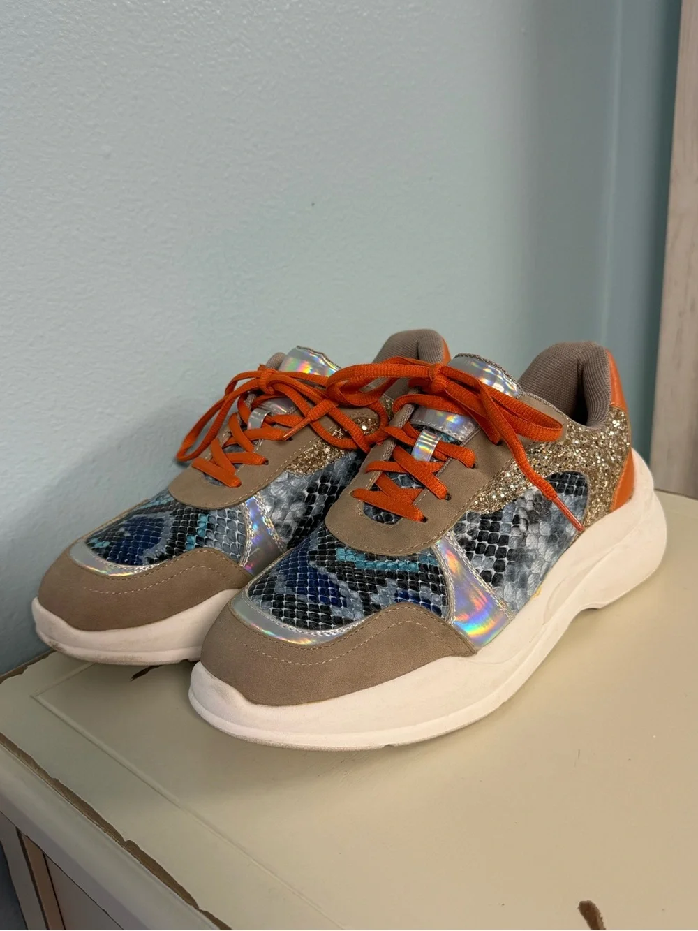 torrid Chunky Sneaker in Orange, Gold, Silver, Taupe